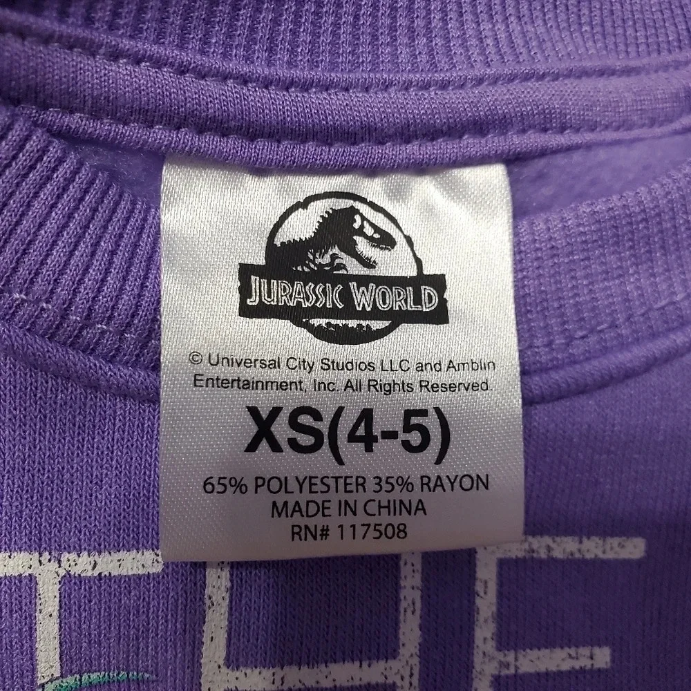 NWT Jurassic World Girls Purple Dinosaur Sweater XS 4-5